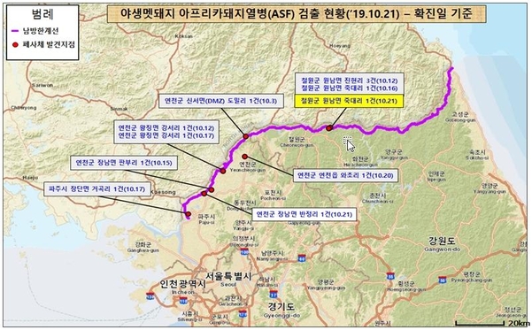 ASF 검출 현황./국립환경과학원 제공