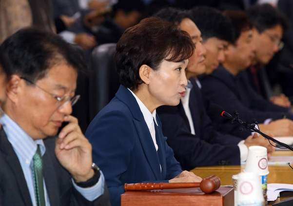 김현미 국토교통부 장관이 6일 세종시 정부세종청사 국토교통부에서 열린 주거정책심의위원회에서 모두발언하고 있다. /연합뉴스.