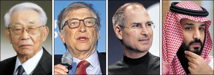 왼쪽부터 사사키 다다시 샤프 前 전무, 빌 게이츠 MS 창업자, 스티브 잡스 애플 창업자, 무함마드 빈 살만 사우디 왕세자.