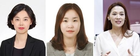 28일 인사에서 새로 상무로 승진한 심미진 LG생활건강 퍼스널케어 부문장, 임이한 LG생활건강 오휘마케팅 부문장, 김수연 LG전자 태스크리더(왼쪽부터). 세 사람은 모두 30대에 임원으로 승진했다. /LG 제공