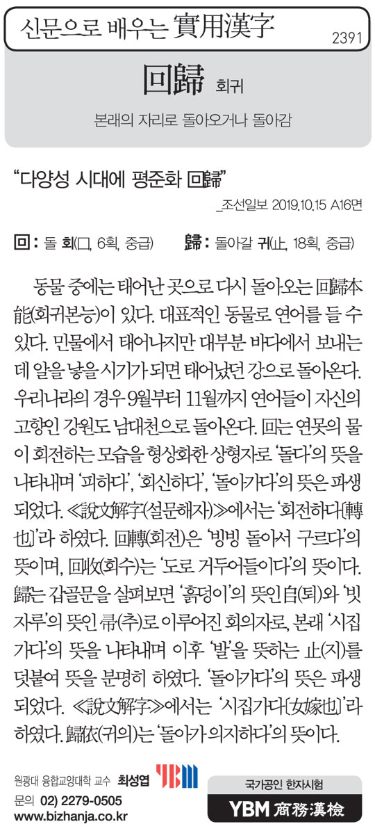 [신문으로 배우는 실용한자] 회귀(回歸)