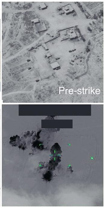 이라크 알카임에 있는 친이란 시아파 민병대 ‘카타이브 헤즈볼라’의 군사기지 공습 전(위)과 후(아래)의 모습. /로이터연합뉴스