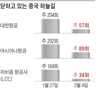 닫히고 있는 중국 하늘길 그래프