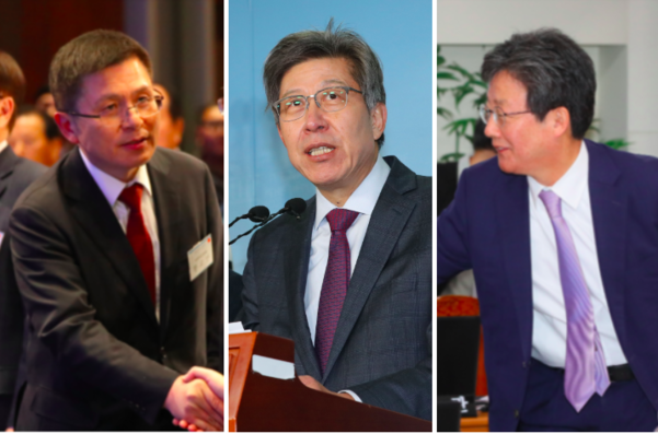 왼쪽부터 자유한국당 황교안 대표, 박형준 통합신당준비위 공동위원장, 새로운보수당 유승민 보수재건위원장/연합뉴스 등