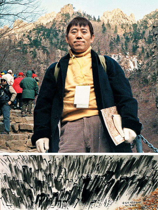 1998년 11월 금강산 만물상 입구 앞에 선 김병종 화가.