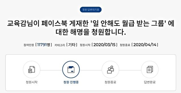 지난 15일 서울시 교육청 홈페이지에 올라온 시민청원 글. 게시 하루만인 16일 오전 교육감 답변 기준인 1만명의 동의를 받았다. /서울시 교육청 홈페이지 캡처