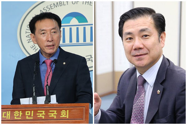26일 통합당 재경선 끝에 공천을 확정한 김석기(왼쪽, 경북 경주) 의원과 백종헌(부산 금정) 전 부산시의회 의장./연합뉴스
