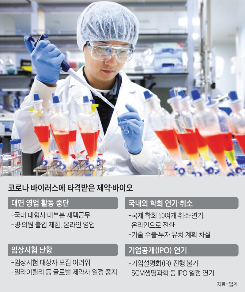 코로나 바이러스에 타격받은 제약, 바이오 정리 표