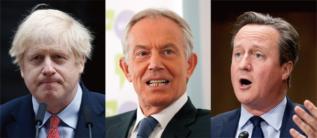 British Prime Minister Boris Johnson (left) has been a conservative since Oxford University. Former Prime Minister Tony Blair (middle) became a member of the House of Representatives at the age of 30, the Prime Minister at age 40 and the Prime Minister at age 43, and former Prime Minister David Cameron at 34, the leader at 39 and also at 43. Newsis photo