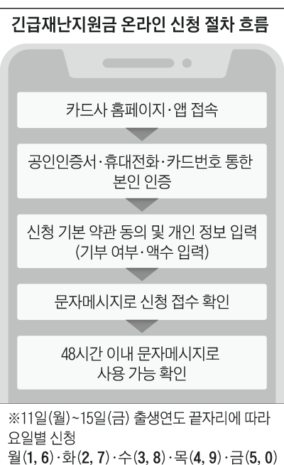 긴급재난지원금 온라인 신청 절차 흐름도