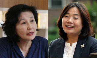 전여옥(왼쪽 사진) 전 새누리당 의원과 윤미향 더불어시민당 당선자 /조선DB