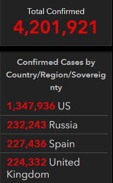 Confirmed number of coronaviruses by country as of day 12. / Screenshot from Johns Hopkins University Hospital website