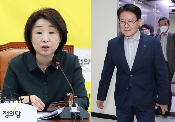 심상정(왼쪽 사진) 정의당 대표와 우희종 전 더불어시민당 대표 /뉴시스