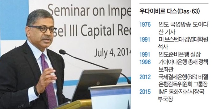 2014년 인도에서 열린 한 세미나에서 연설하고 있는 우다이비르 다스(Das) IMF 통화자본시장국 부국장.