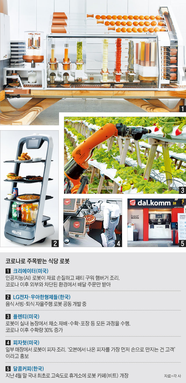 코로나로 주목받는 식당 로봇 그래픽