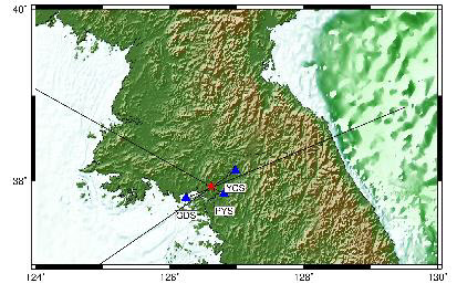 북한 남북공동연락사무소 폭파 관련 음파 관측소 위치와 음파 시작 추정지역. /기상청