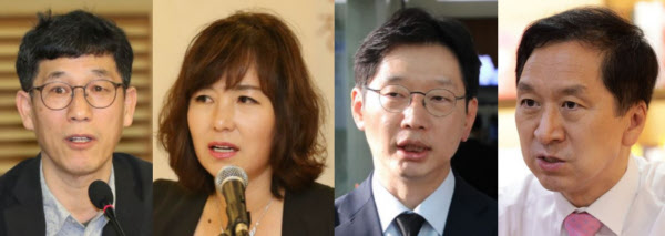 진중권(왼쪽부터) 전 동양대 교수, 공지영 작가, 김경수 경남지사, 미래통합당 김기현 의원 /연합뉴스, 조선일보DB