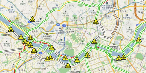 6일 오전 6시30분 교통통제 상황. /서울교통정보센터 캡처