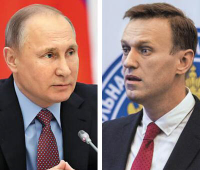 블라디미르 푸틴(왼쪽) 러시아 대통령과 '푸틴의 최대 정적' 알렉세이 나발니. /TASS·AP 연합뉴스