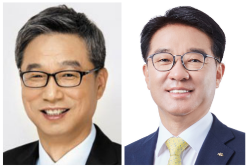 허인(왼쪽) KB국민은행장과 이동철 KB국민카드 사장. /조선DB