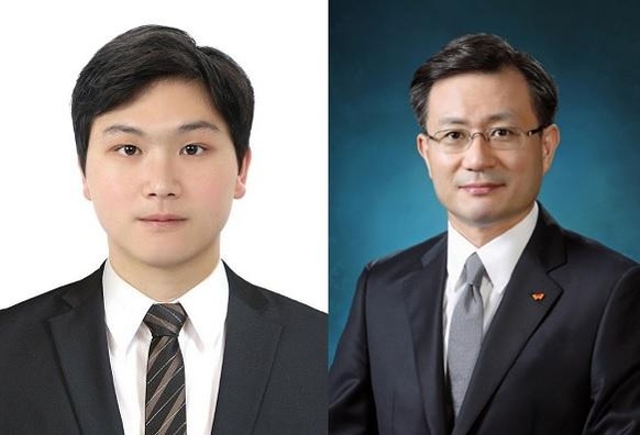 (왼쪽부터) 최태원 SK그룹 회장의 아들 최인근씨와 유정준 SK E&S 사장 /SK그룹 제공