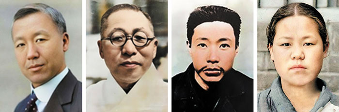 컬러 사진으로 복원한 독립운동가. 왼쪽부터 이승만, 김구, 안중근, 유관순. /국가보훈처
