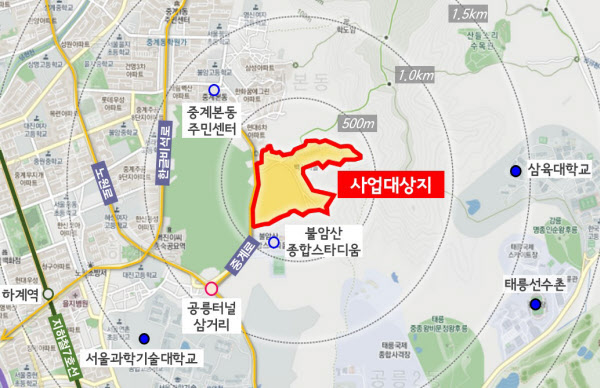 [땅집고] 서울 노원구 중계동 백사마을 재개발 지역 위치도. /노원구청