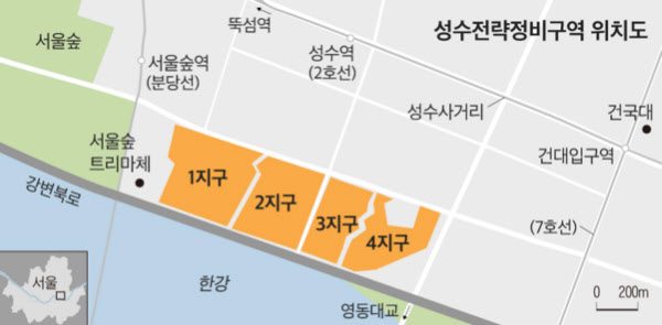 [땅집고] 서울 성동구 '성수전략정비구역' 위치도./조선DB