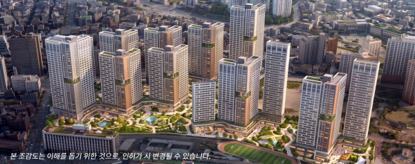 [땅집고] 민간 도심복합개발 시범 사업지 공모에 신청한 서울 용산구 신계동,원효로2가 일대 개발 완공 후 예상 모습. /해안건축