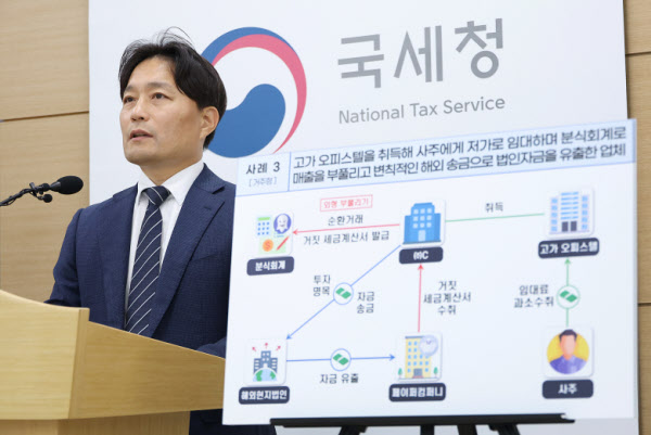 [땅집고] 지난 8월 25일 이성글 국세청 조사국장이 25일 세종시 국세청 기자실에서 법인 보유 고가주택을 사적으로 사용하고 세금을 탈루한 사업자 등에 대한 1차 세무조사 결과를 설명하고 있다. /국세청