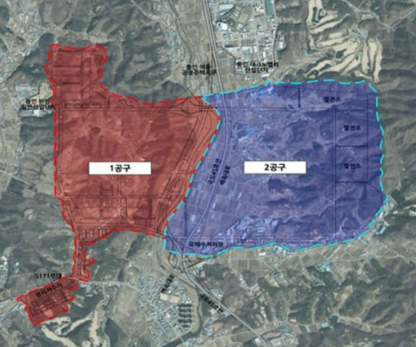 [땅집고] 용인 첨단시스템반도체 클러스터 국가산업단지 조성공사 1공구 및 2공구 위치도. /LH