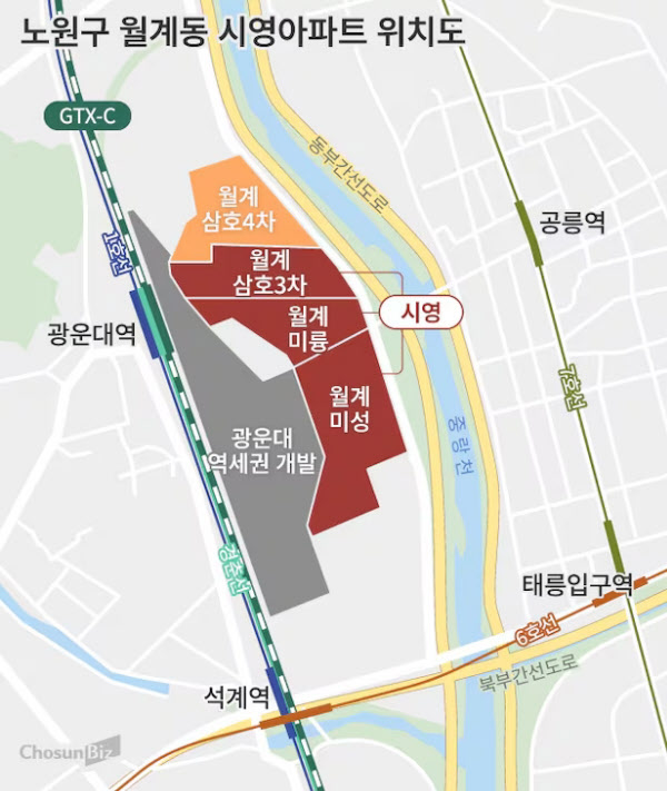 [땅집고] 노원구 월계동 시영아파트 위치도. /조선DB(그래픽=손민균)