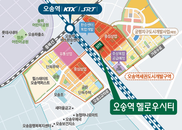 [땅집고] 오송역 헬로우시티 위치도./팍스디앤엠